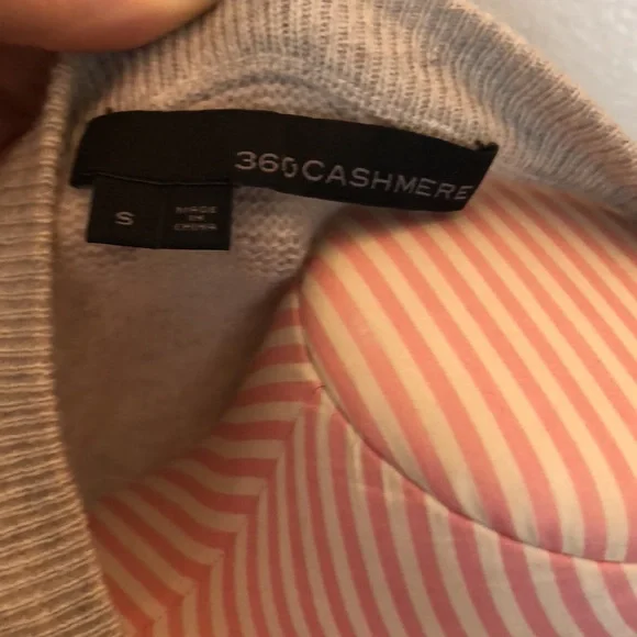 100% Cashmere Cropped Sweater Gray Grey White Stripe Crewneck 360 Cashmere - Picture 6 of 9